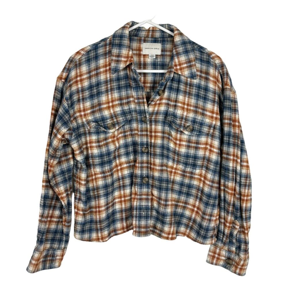 American Eagle Cropped Flannel Button Down Women'… - image 1